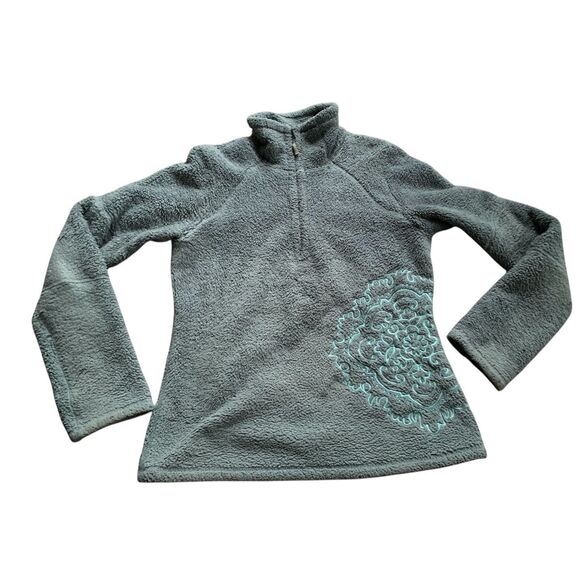 ATHLETA 1/4 ZIP FLEECE EMBROIDERED teal pullover SWEATER JACKET sz S M - Picture 1 of 10